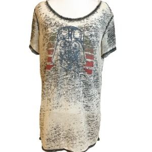 Star Wars Darth Vader Size Large Grey Faded Short Sleeve Scoop Neck Graphic Tee